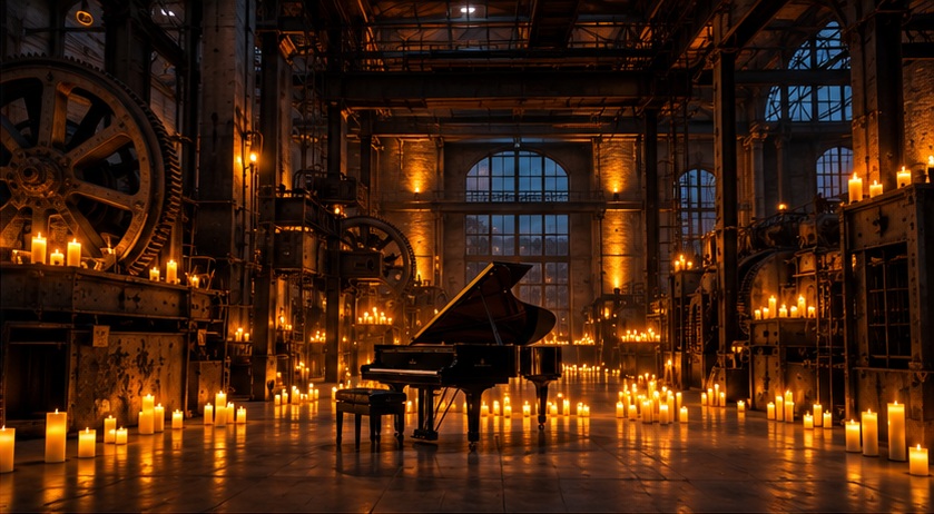 Industriehalle mit Maschinen im warmen LUMENiSSIMO-Licht